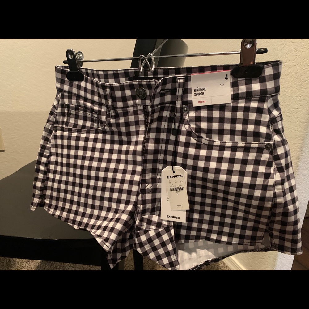 Express Black White Plaid Shorts